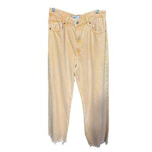 Zara Womens Peach Denim Frayed Hem Straight Leg Jeans Size 12 Made In Turkey